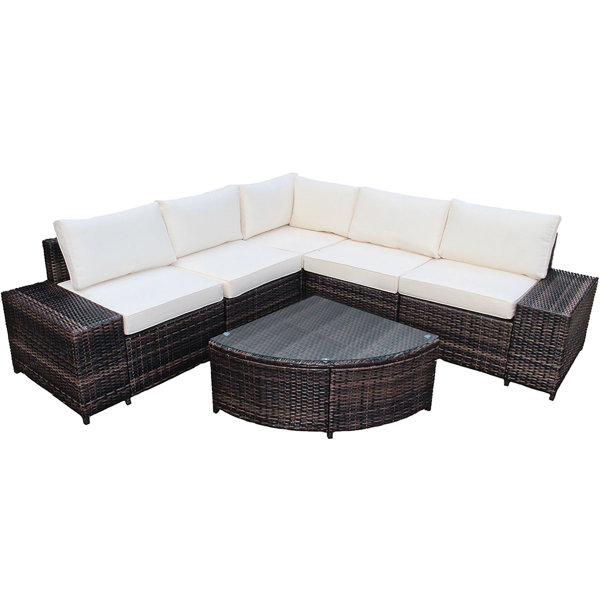 6-Piece Wicker Patio Sectional Sofa Set with Tempered Glass Coffee Table - Rattan Furniture Set WH