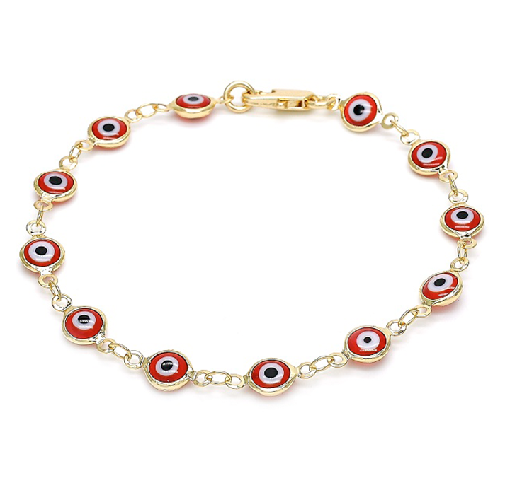 Gold Filled Evil Eye Multi Color Bracelet - Red