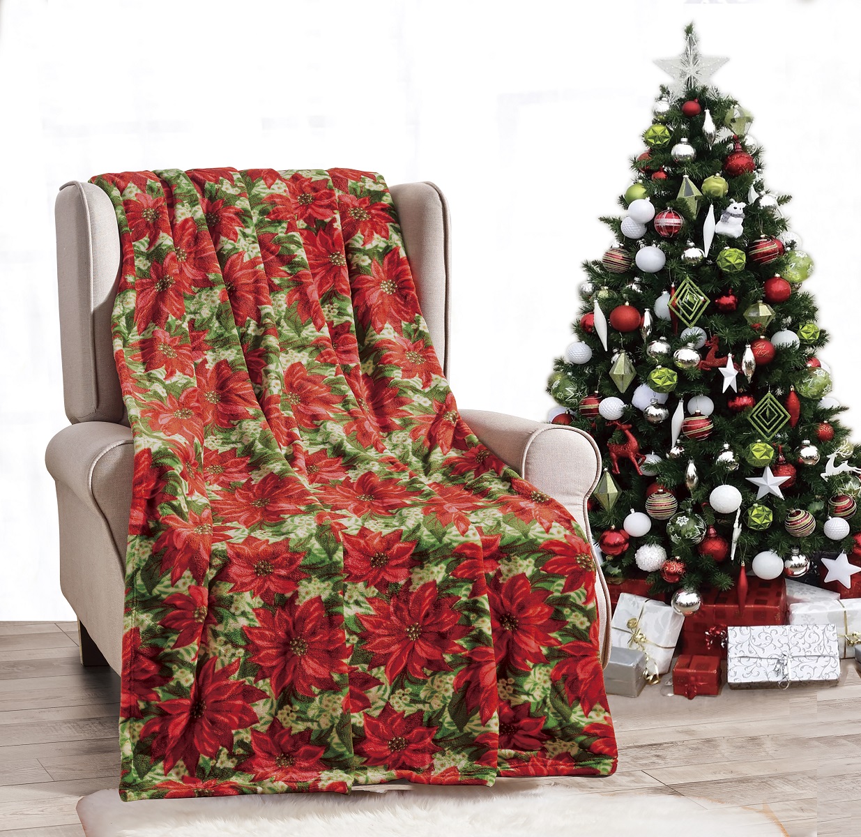 Photos - Duvet Noble House Noble House Soft Fleece Winter Holiday Throw Blanket - Poinset