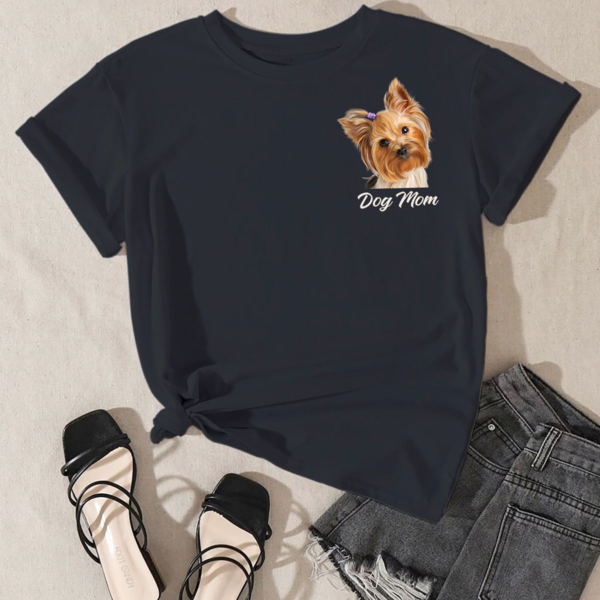 Women's 'Dog Mom' by Breed T-Shirt - Yorkie - Black / L