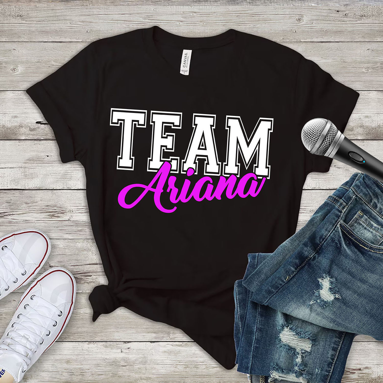 Women's 'Team Ariana' Fashion T-Shirt - Team Ariana - Black-WhitePink Prt / L