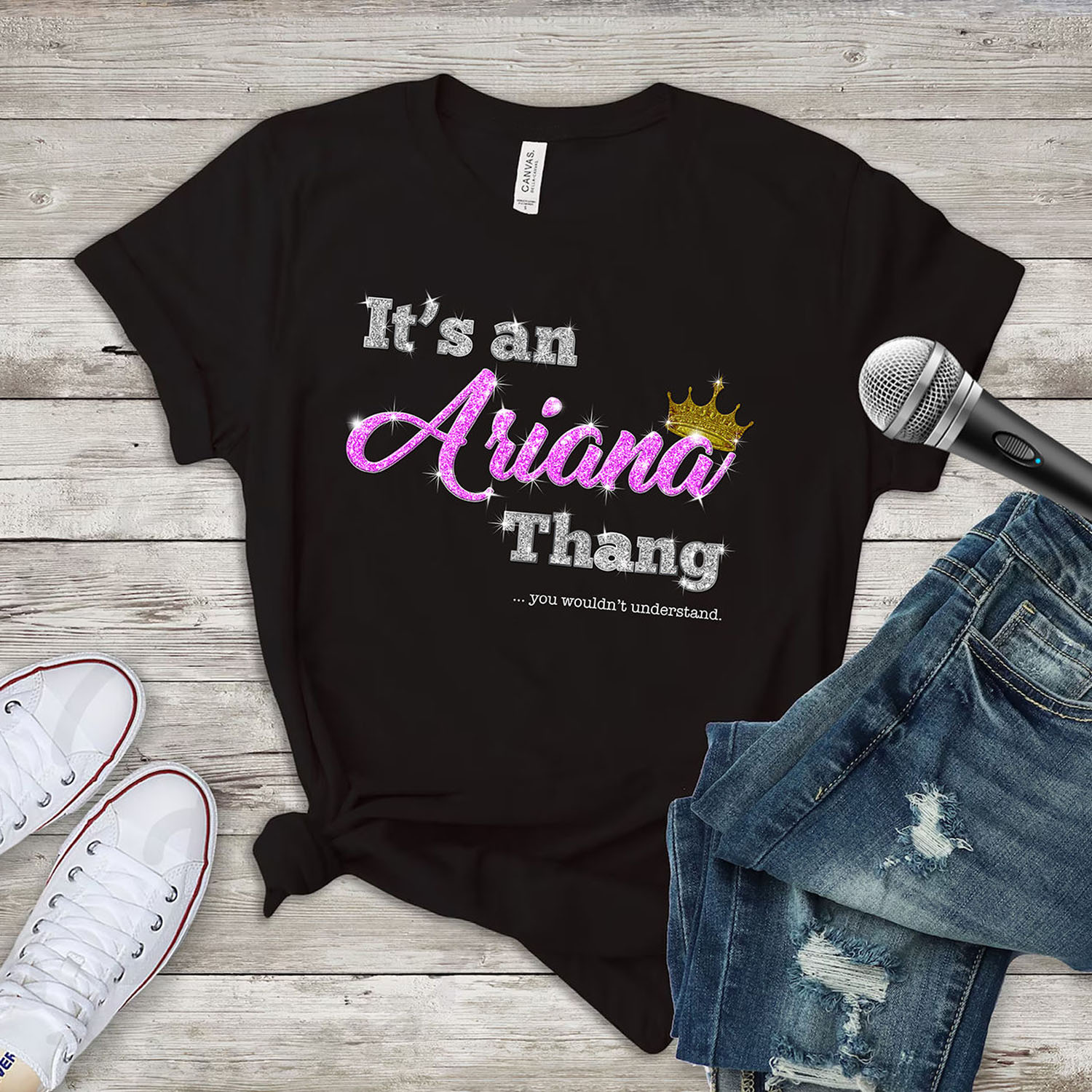 Women's 'Team Ariana' Fashion T-Shirt - It's an Ariana Thang - Black-Bling Prt / L