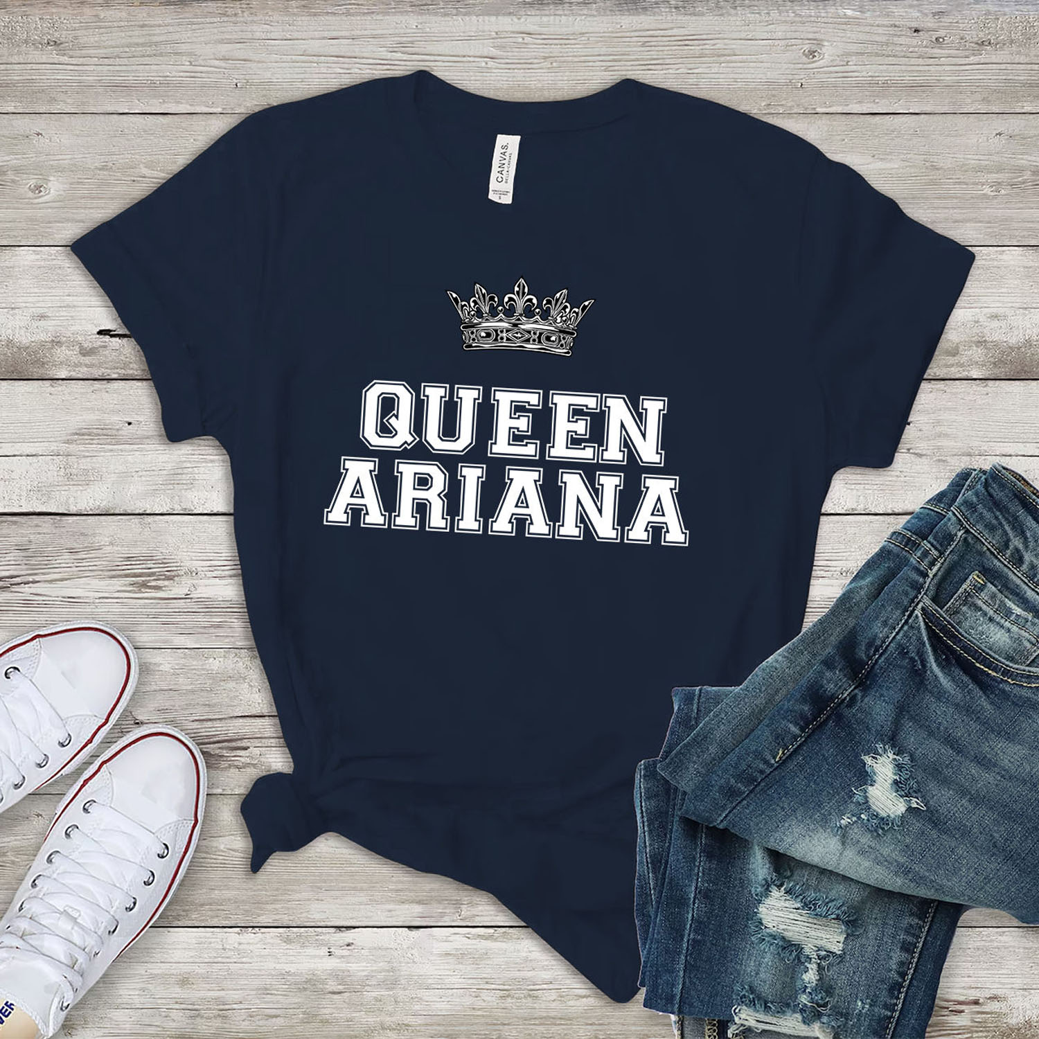 Women's 'Team Ariana' Fashion T-Shirt - Queen Ariana - Navy-White Prt / L