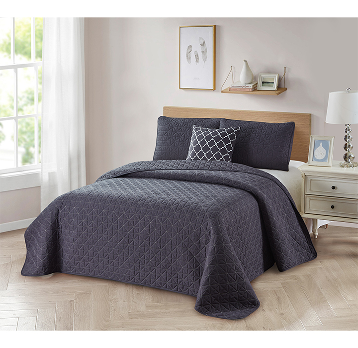 Bibb Home&reg; 4-Piece Solid Reversible Quilt Set - Twin - Grey
