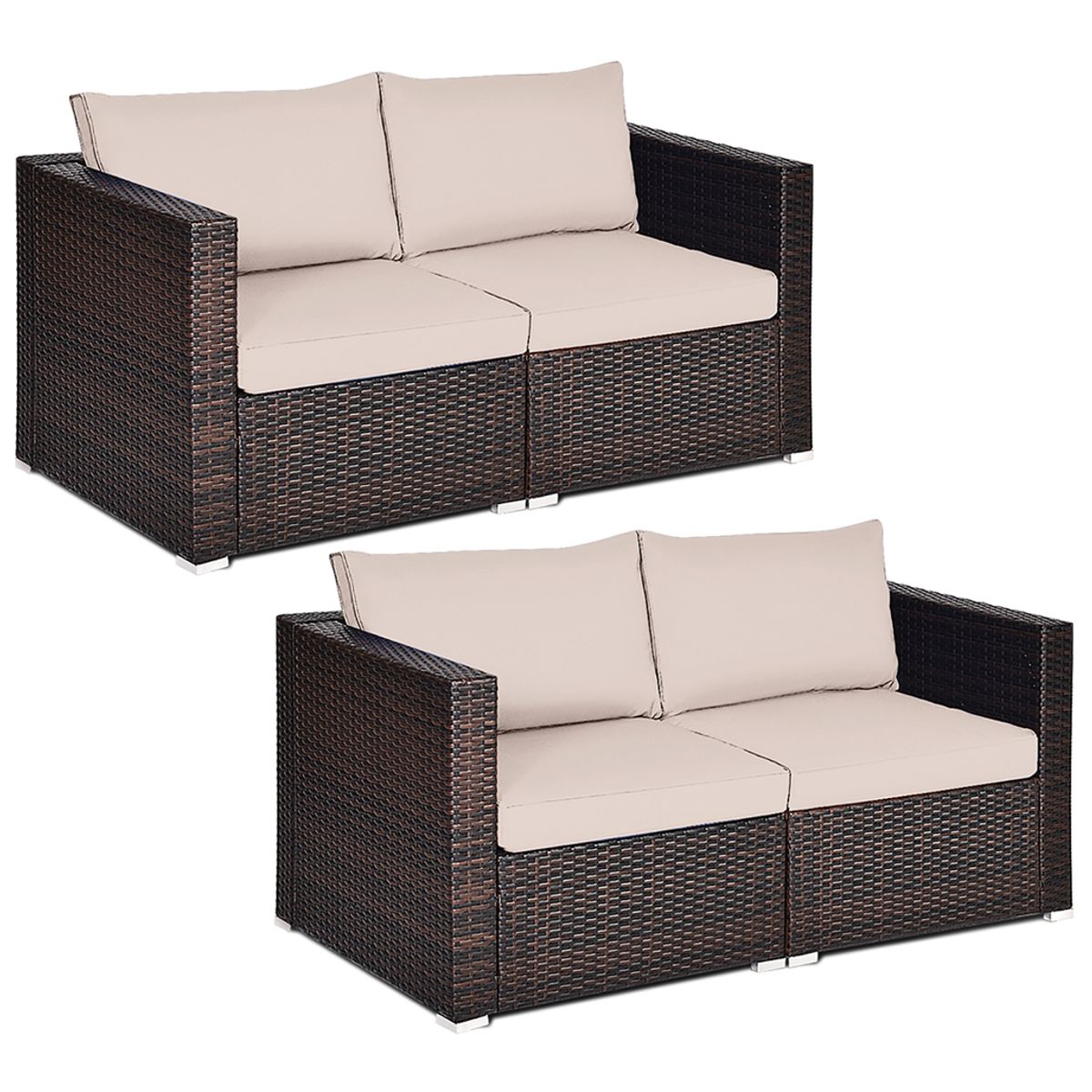 Photos - Garden Furniture Costway Rattan Outdoor 4-Piece Patio Sofa Set - Beige 2*HW63871BN+ 