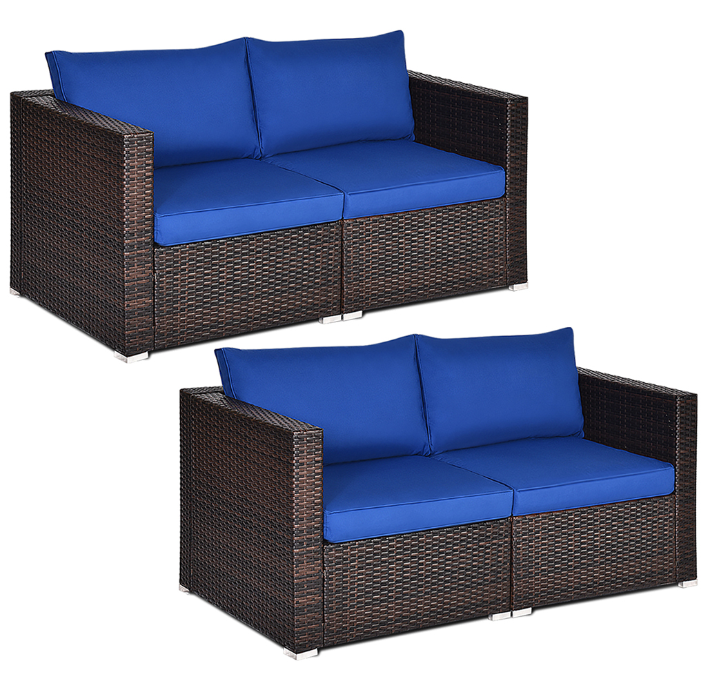 Photos - Garden Furniture Costway Rattan Outdoor 4-Piece Patio Sofa Set - Navy 2*HW63871NY+ 