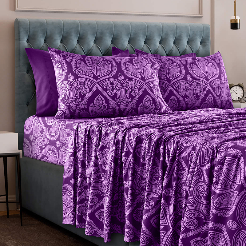4 or 6-Piece Paisley Printed Deep Pocket Bed Sheet Set - California-King - Purple