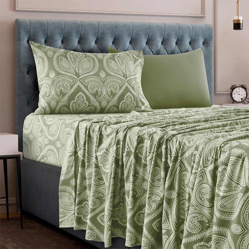 4 or 6-Piece Paisley Printed Deep Pocket Bed Sheet Set - Twin-XL - Sage