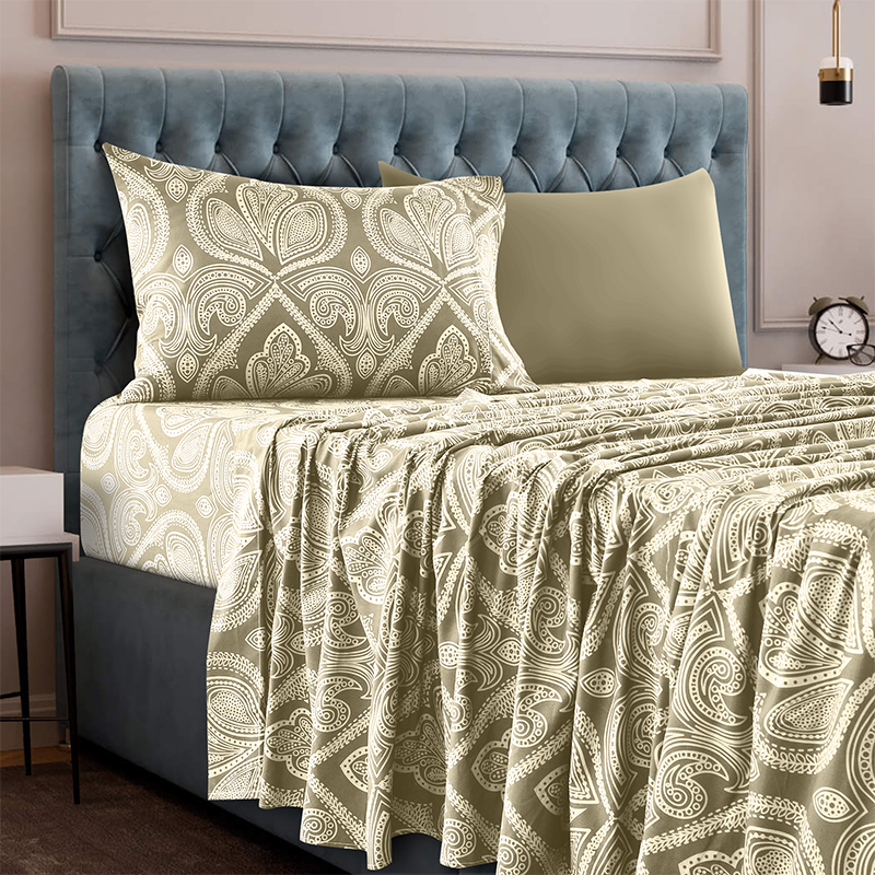 4 or 6-Piece Paisley Printed Deep Pocket Bed Sheet Set - Twin-XL - Ivory