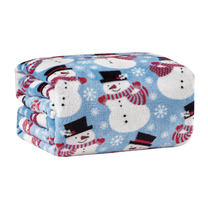 Noble House Soft Fleece Winter Holiday Throw Blanket - BLUE SNOWMAN