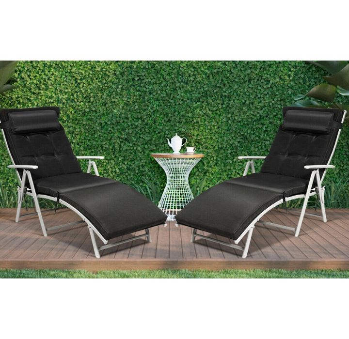 Folding Chaise Lounge Chairs with Cushions (Set of 2) - Black