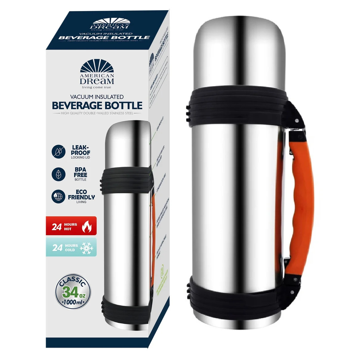 American Dream® Double-Walled Stainless Steel Vacuum Insulated Beverage Bottle - 34oz