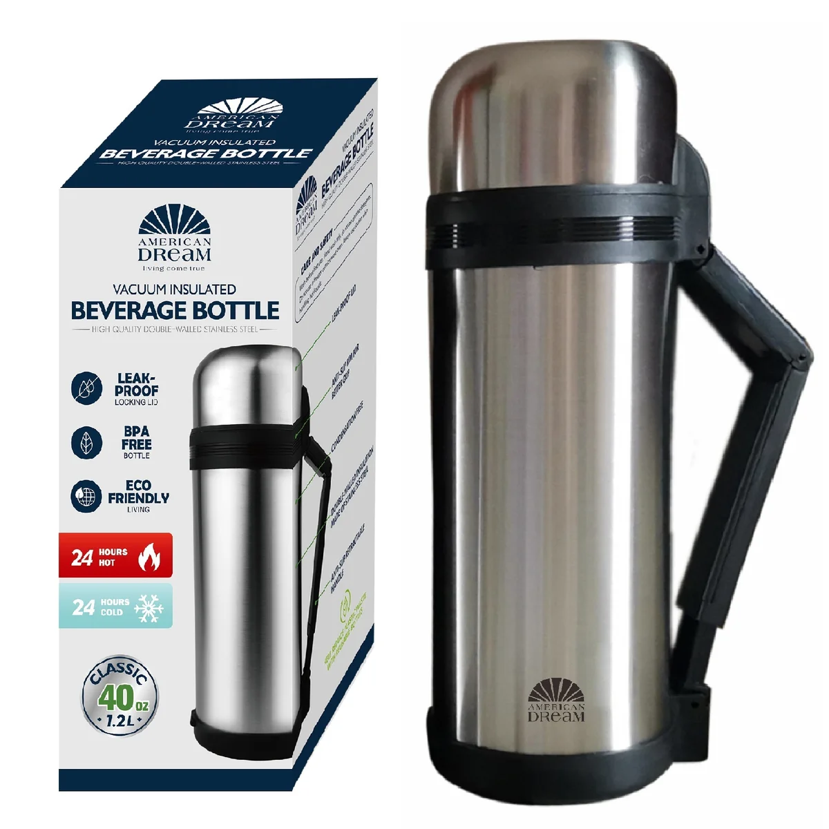 American Dream® Double-Walled Stainless Steel Vacuum Insulated Beverage Bottle - 40oz