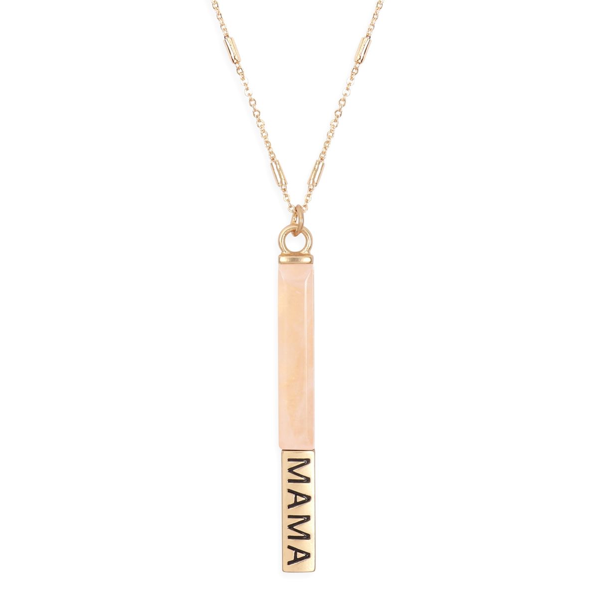 Natural Stone Pendant Bar Necklace - Mama - Pink