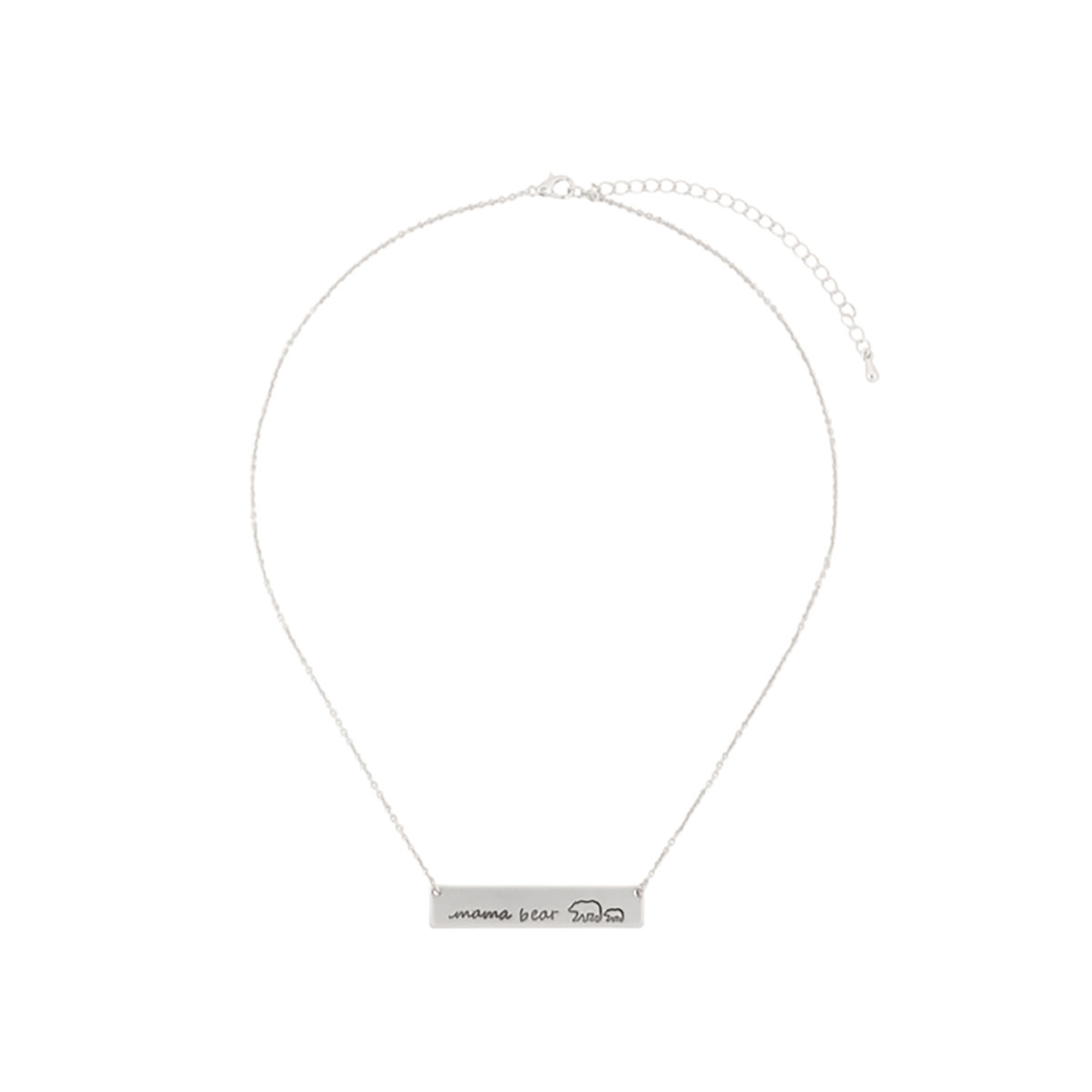 Stamped 'Mama Bear' Matte Necklace - Long Pendant Silver Matte