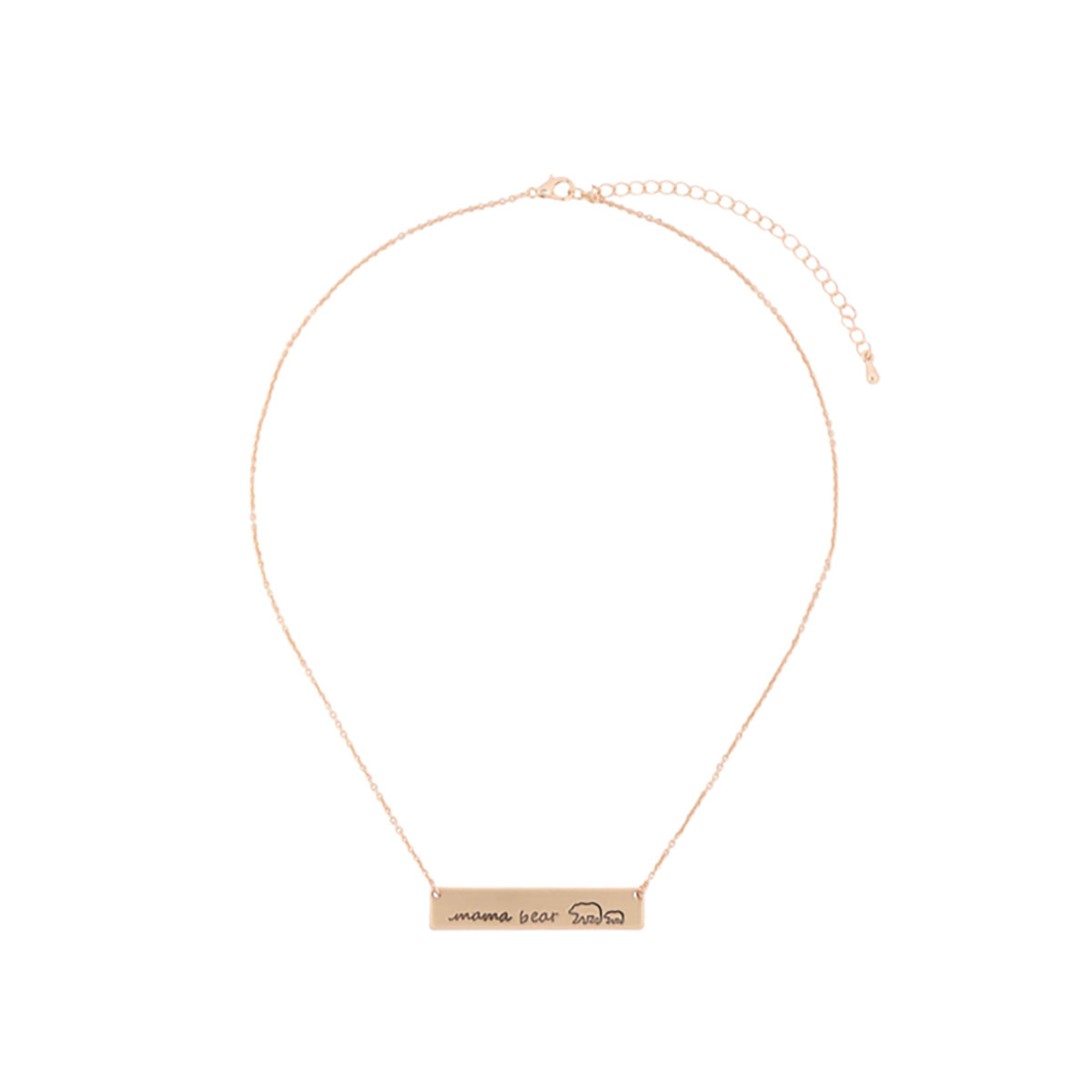 Stamped 'Mama Bear' Matte Necklace - Long Pendant Gold Matte