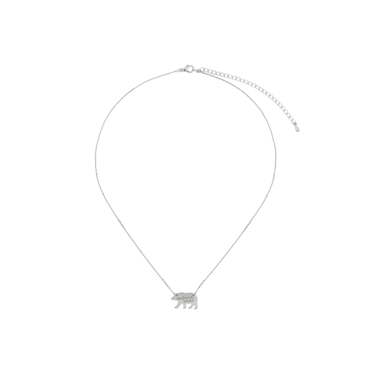 Stamped 'Mama Bear' Matte Necklace - Cutout Pendant Silver Matte