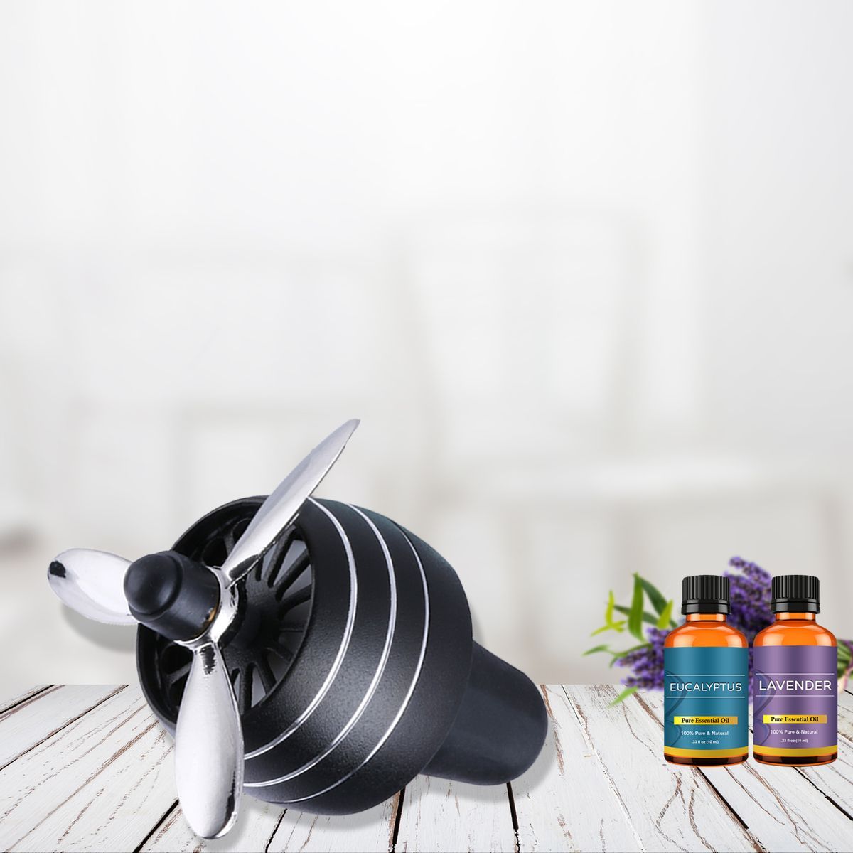 Car Essential Oil Diffuser Vent Clip with 2 Oils - Black with Oil
