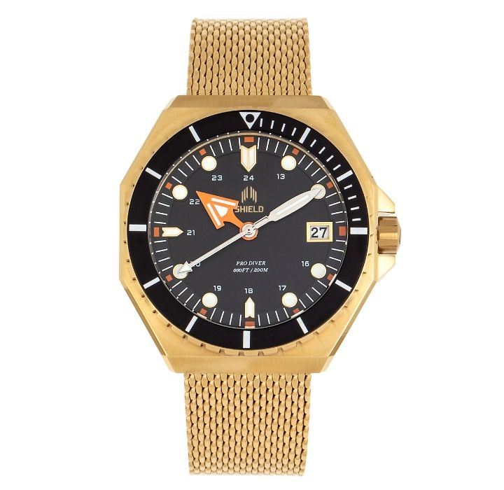 Photos - Wrist Watch Shield Marius Bracelet Diver Watch with Date - Gold/Black SLDSH103 