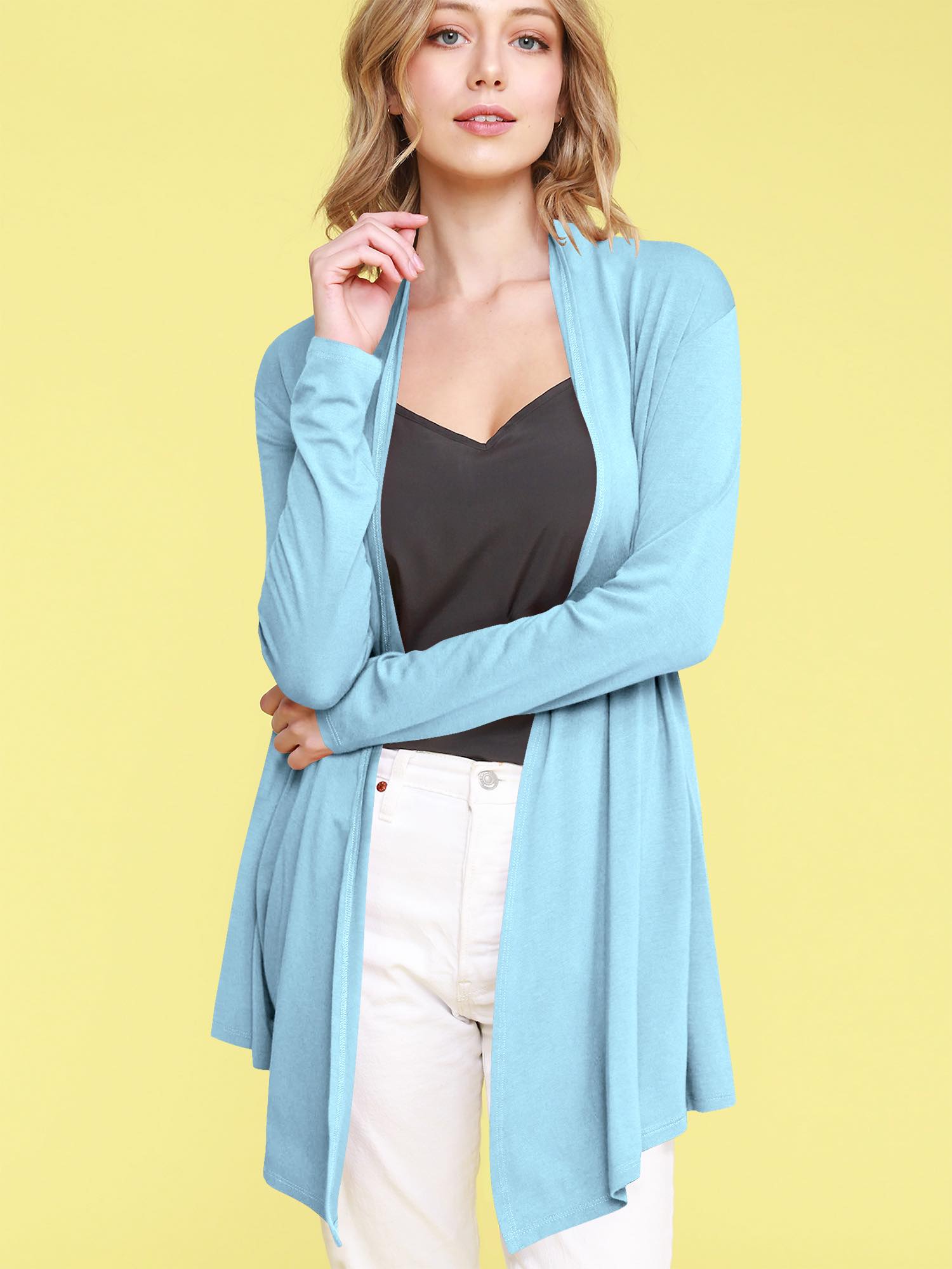Women's Open Front Knit Cardigan Sweater - AQUA / S