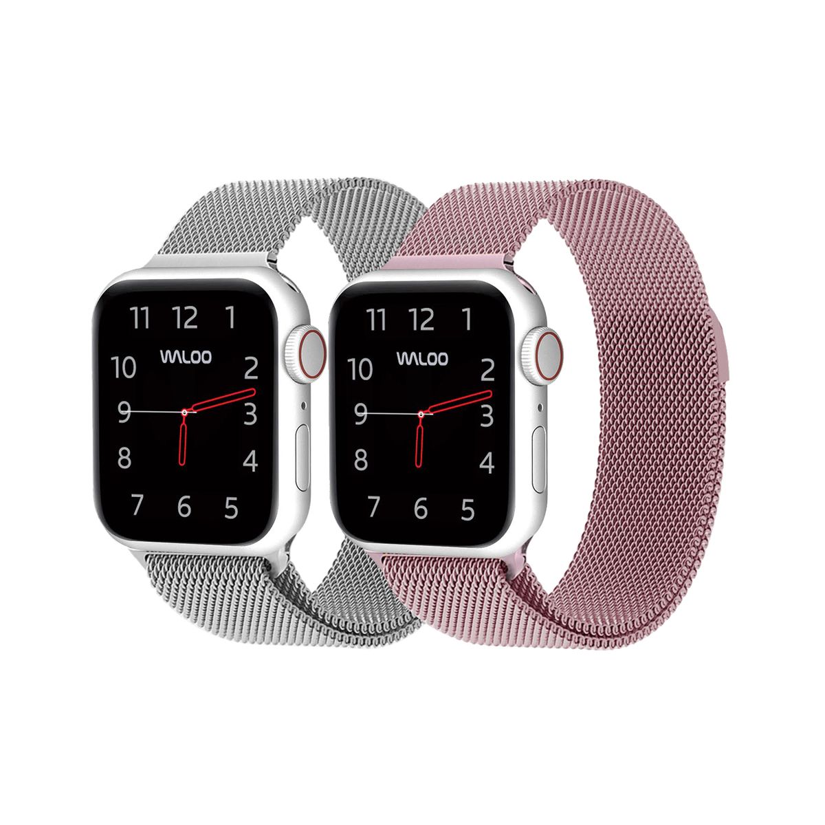 Photos - Other for Mobile Waloo Waloo® Milanese Watch Band for Apple Watch Series 1-7 - 38/40/41 - Silver / Rose 2 PACK ROSE/SILVER 38MM(2-Pack)