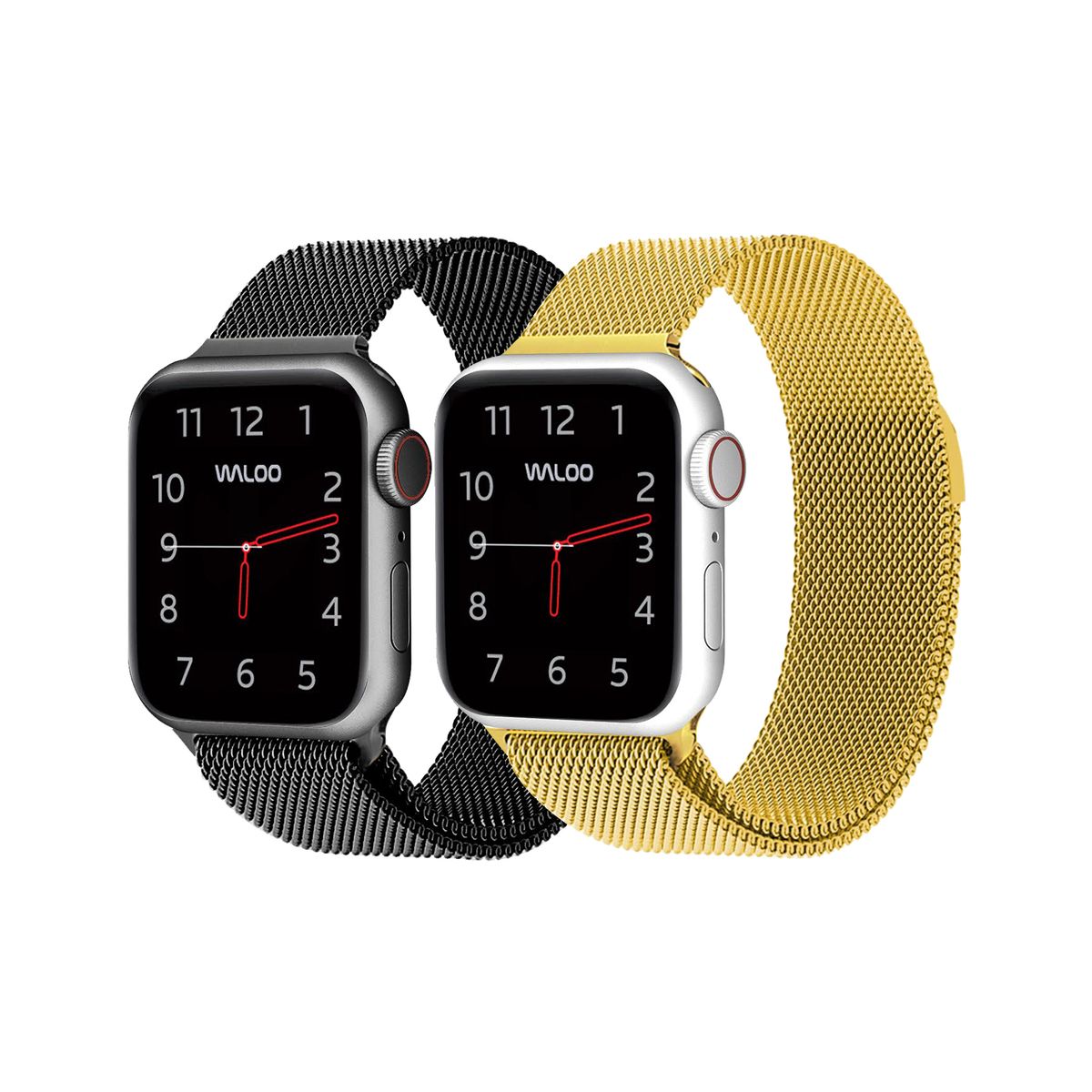 Photos - Other for Mobile Waloo Waloo® Milanese Watch Band for Apple Watch Series 1-7 - 38/40/41 - Black / Gold 2 PACK BLACK/GOLD 38MM(2-Pack)