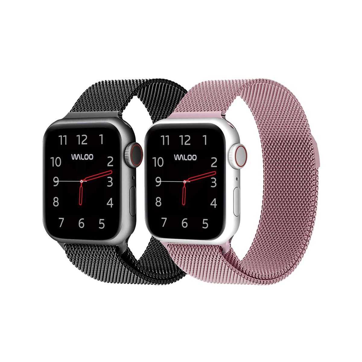 Photos - Other for Mobile Waloo Waloo® Milanese Watch Band for Apple Watch Series 1-7  - 42/44/45 - Black / Rose 2 PACK ROSE/BLACK 42MM(2-Pack)