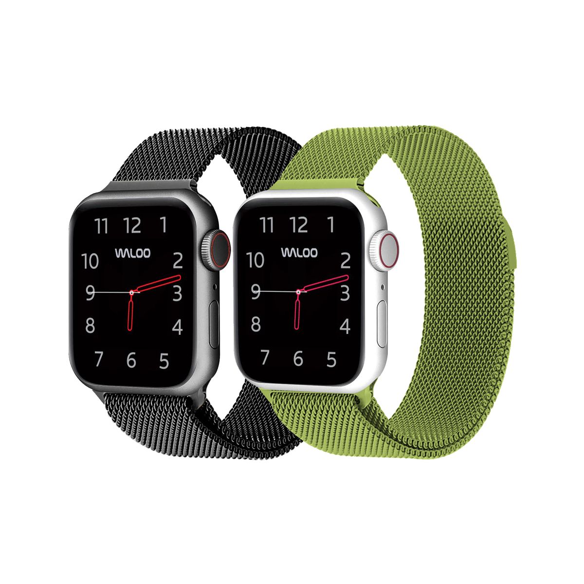 Photos - Other for Mobile Waloo Waloo® Milanese Watch Band for Apple Watch Series 1-7  - 42/44/45 - Black / Green 2 PACK GREEN/BLACK 42 MM(2-Pack)