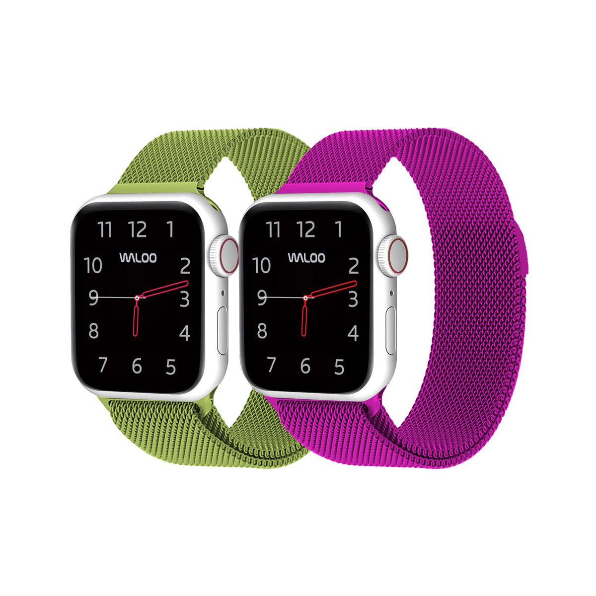 Waloo® Milanese Watch Band for Apple Watch Series 1-7 (2-Pack) - 42/44/45 - Green / Purple