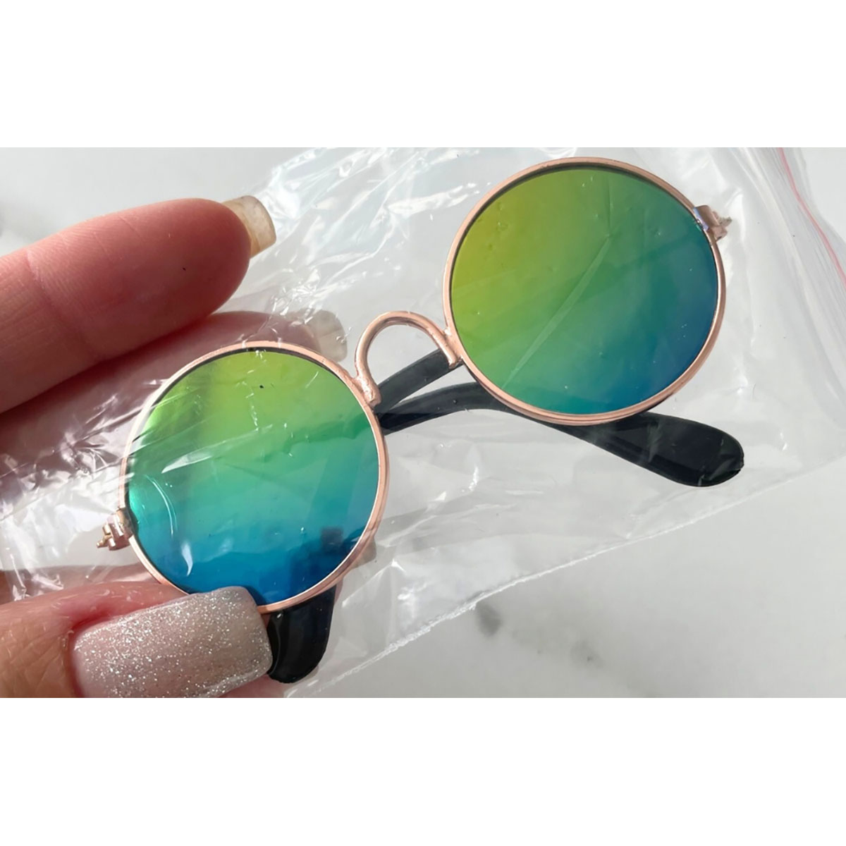Round Pet Glasses  Ombre Green Mirror