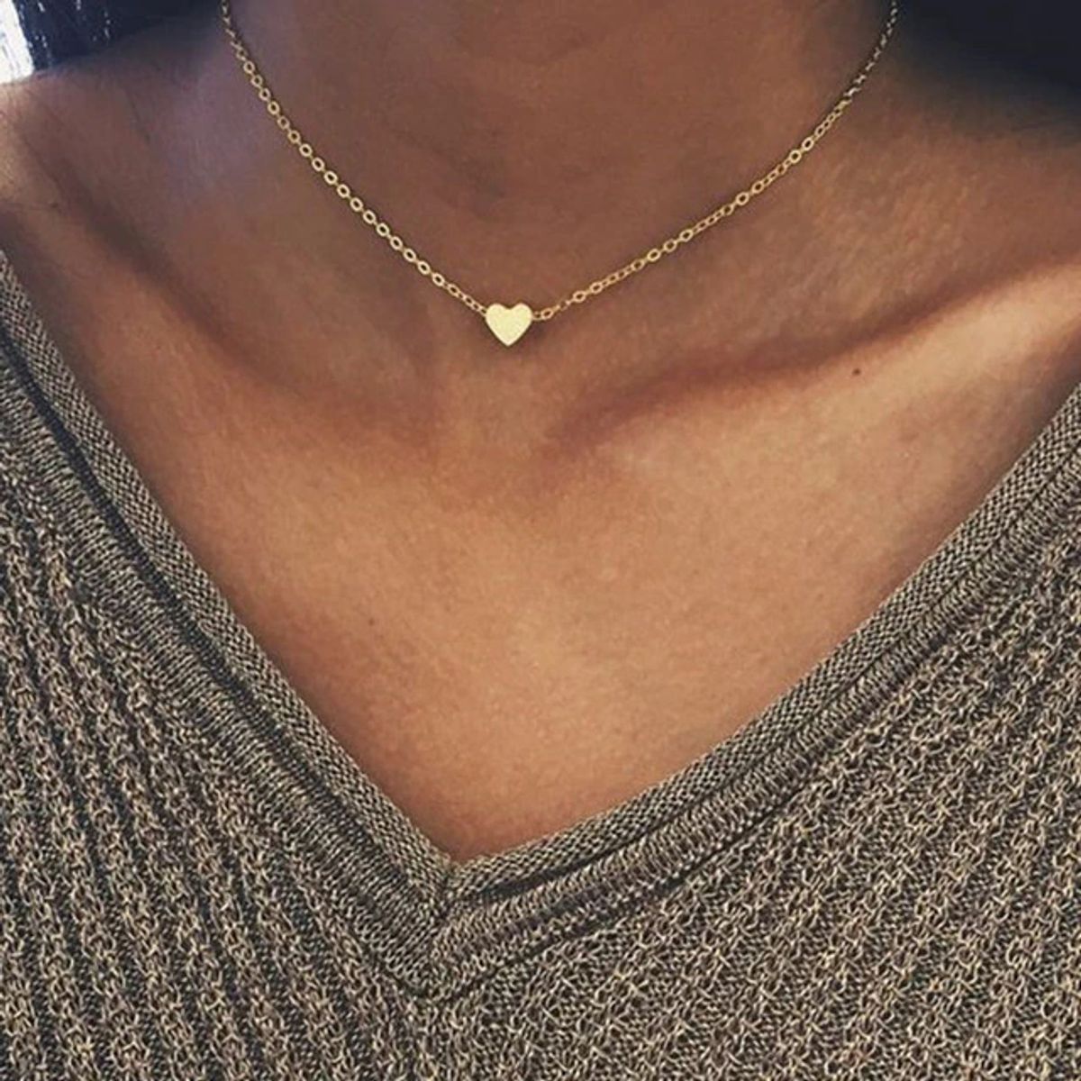 Stainless Steel  Brass Dainty Heart Pendant with Chain  Gold Colored