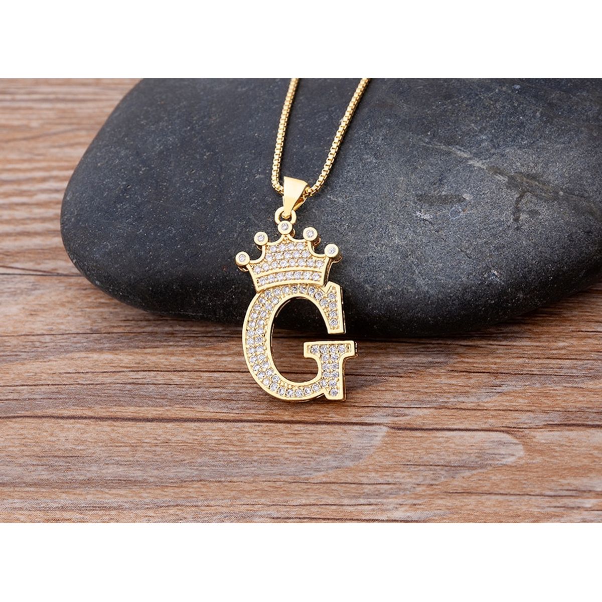 A-Z Alphabet Initial Crown Pendant Necklace - G