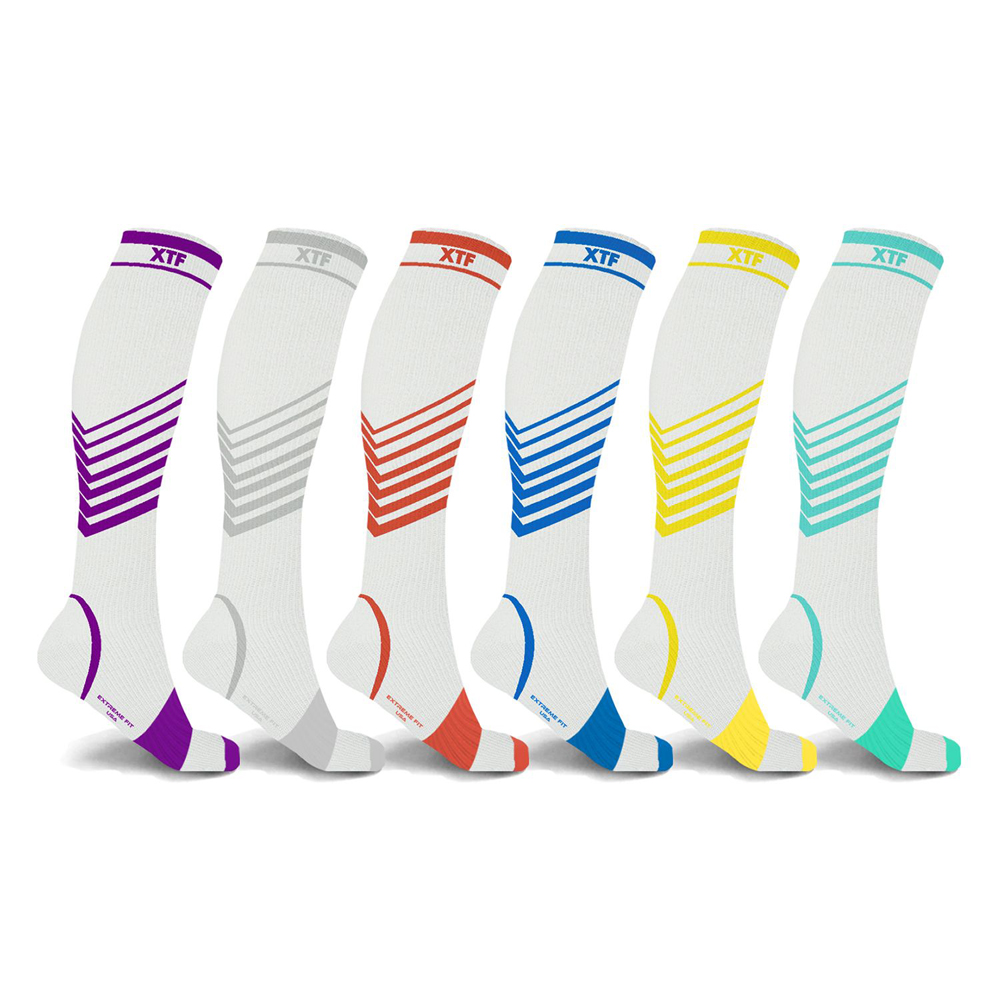 V-Striped Knee-High Compression Socks by Extreme Fit™ (6-Pair) - White - Small/Medium