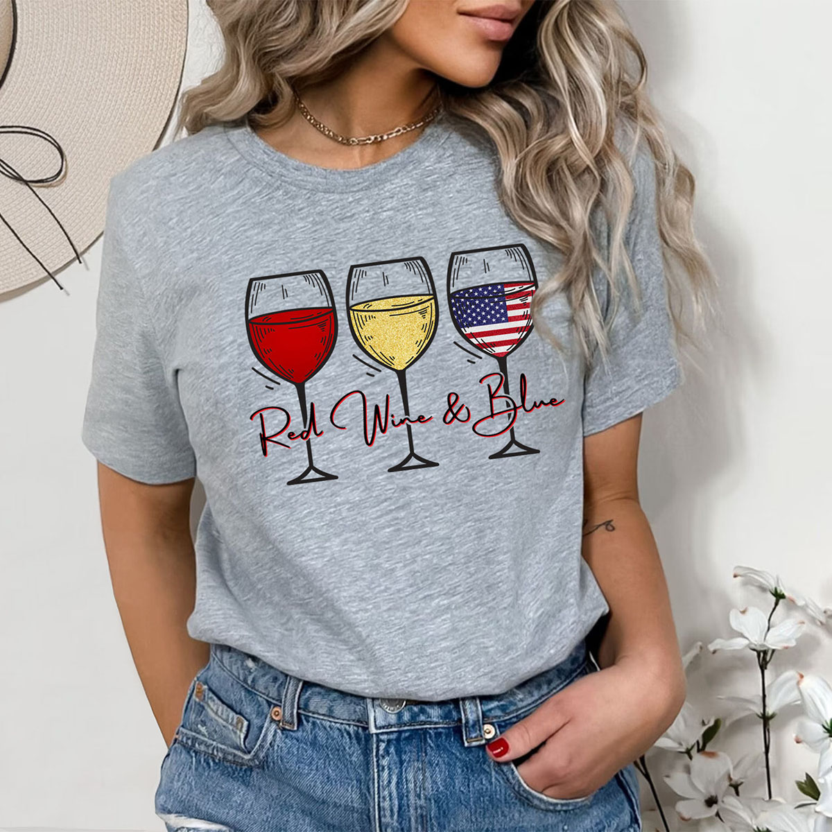 Women's Miss Americana T-Shirts - Red Winte & Blue - H.Grey - XL