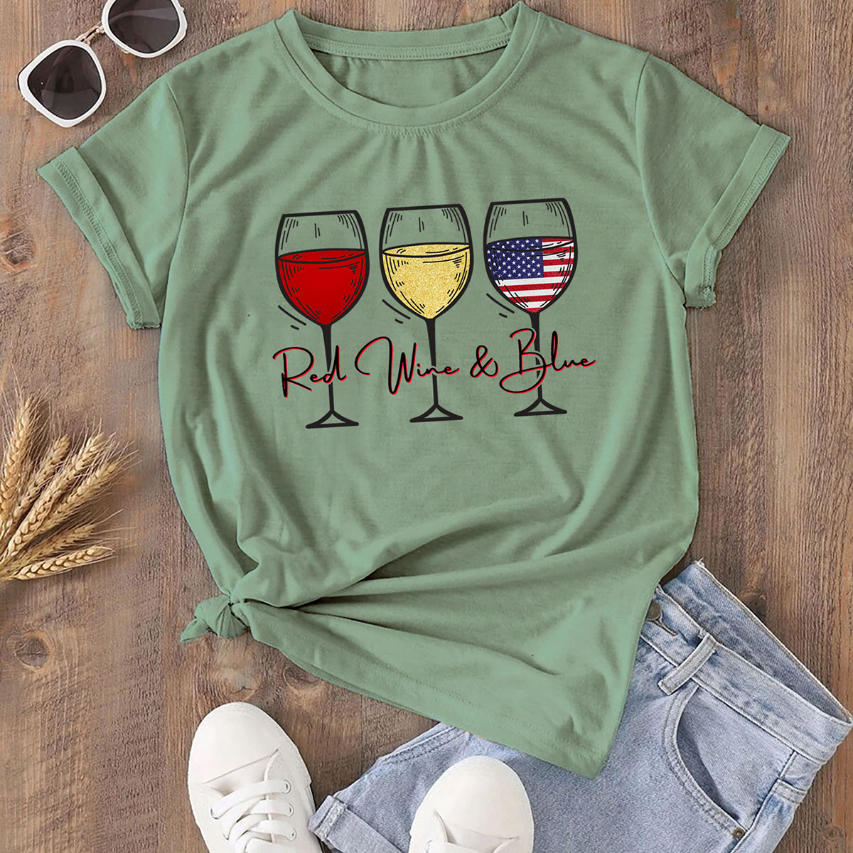 Women's Miss Americana T-Shirts - Red Winte & Blue - Sage - 2XL