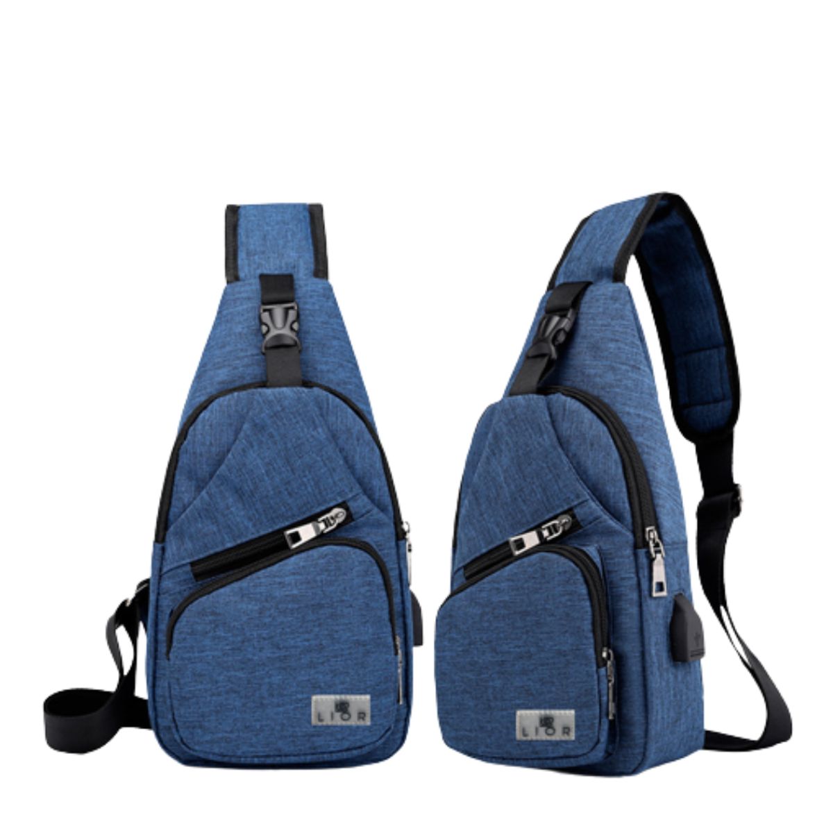Lior™ Shoulder Crossbody Backpack with USB Cable - Blue