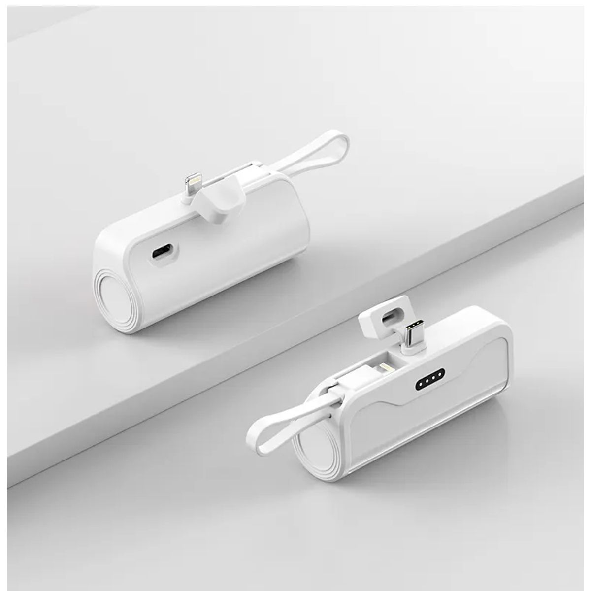 2-in-1 Keychain 5,000mAh Power Bank with Dual Charging Cord - White