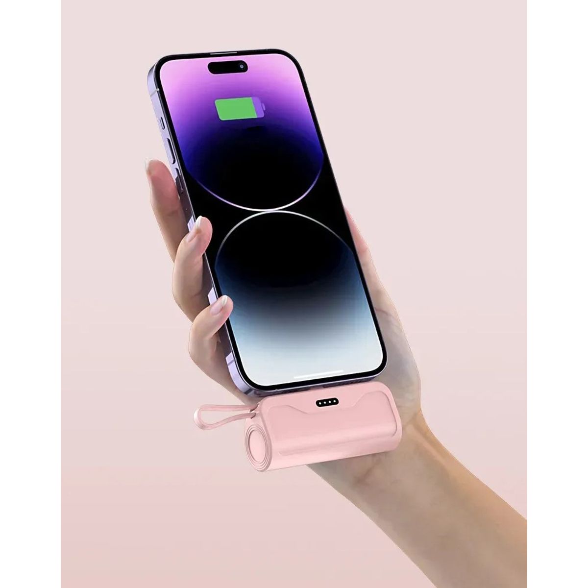 2-in-1 Keychain 5,000mAh Power Bank with Dual Charging Cord - Pink