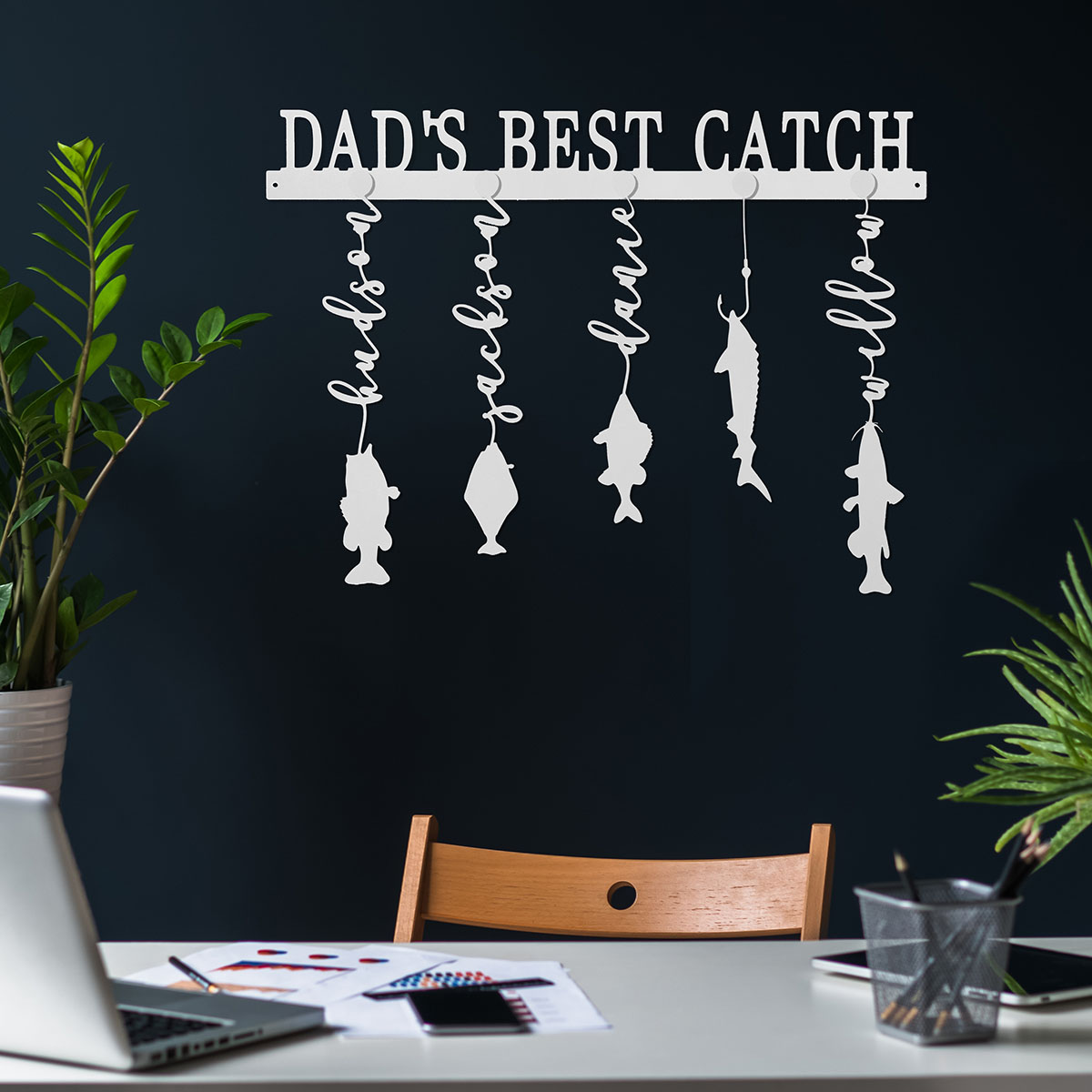 Personalized Steel Fish Wall Sign  White Powder Coat