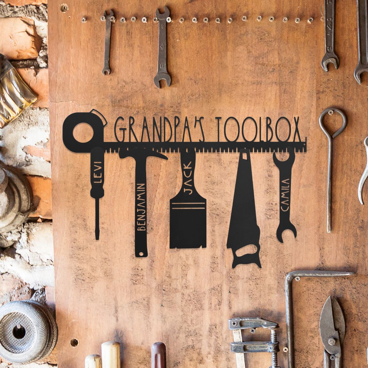 Personalized 'No One Else Measures up to Dad' Metal Wall Sign - Black Powder Coat