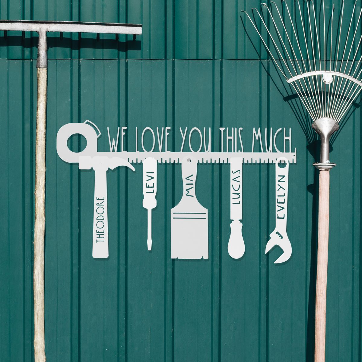 Personalized 'No One Else Measures up to Dad' Metal Wall Sign - White Powder Coat