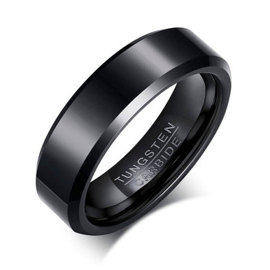 Tungsten Carbide Mirrored Polished Plain Comfort Fit Ring - Black - Size 12