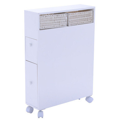 White Wood Rolling Storage Cabinet