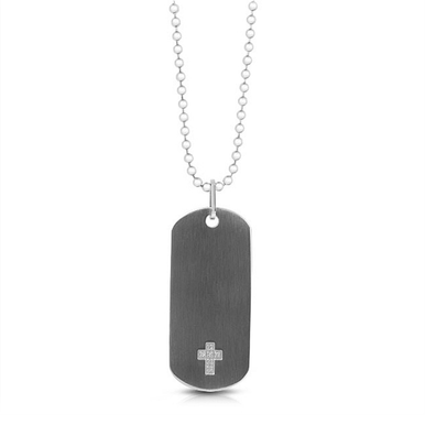 Mens Stainless Steel 05CTW Diamond Accent Cross Necklace