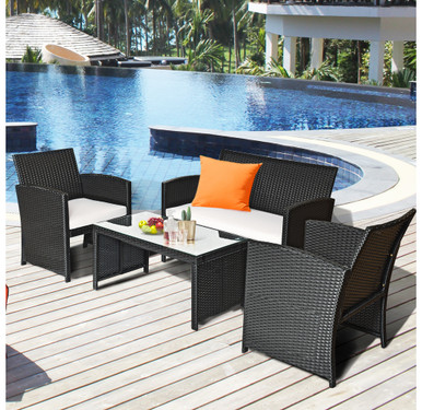 Rattan 4-Piece Loveseat & Chairs Patio Set-image-SKU283421
