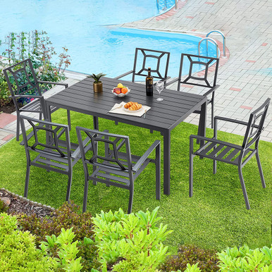 Photos - Garden Furniture AECOJOY 6-Person Outdoor Patio Table and Chairs Set 16081BK+16098BK-UG01