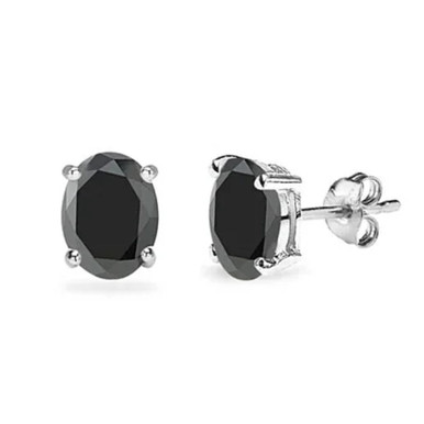.925 Sterling Silver Genuine Black Stud Earrings