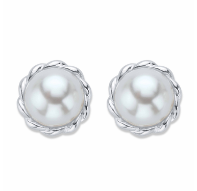 Photos - Earrings PalmBeach Jewelry Silvertone Round Simulated Pearl Button  63944