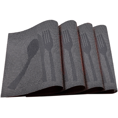 Cross Woven Vinyl Washable Table Mats (Set of 4) - Red Snowflakes Jacquard