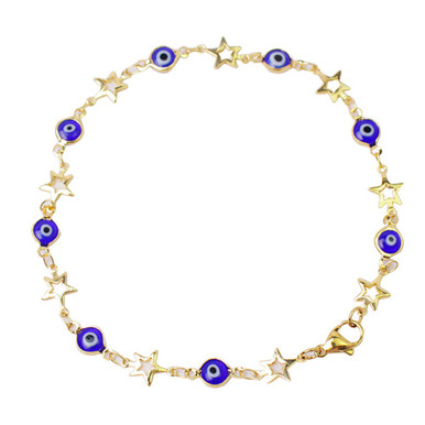 18K Star Blue Evil Eye Crystal Anklet